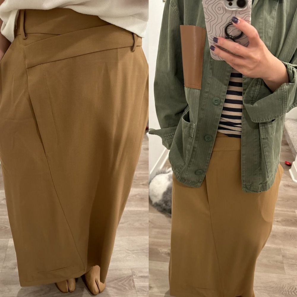 NWT Cordera Straight Tailoring deconstructed Asymmetrical Skirt Camel - Picture 5 of 13